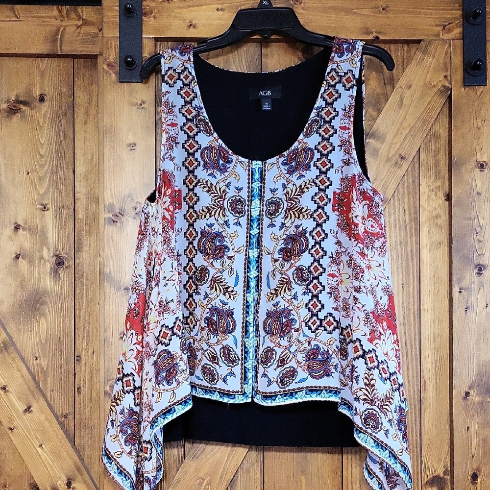 AGB Multicolor Paisley Sleeveless Top,pit To Pit,20 Inch